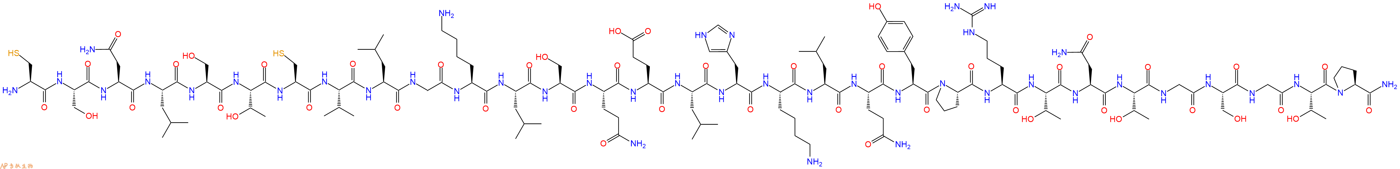 专肽生物产品H2N-Cys-Ser-Asn-Leu-Ser-Thr-Cys-Val-Leu-Gly-Lys-Leu-Ser-Gln-Glu-Leu-His-Lys-Leu-Gln-Tyr-Pro-Arg-Thr-Asn-Thr-Gly-Ser-Gly-Thr-Pro-CONH2