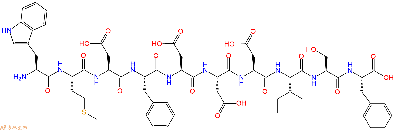 专肽生物产品H2N-Trp-Met-Asp-Phe-Asp-Asp-Asp-Ile-Ser-Phe-OH