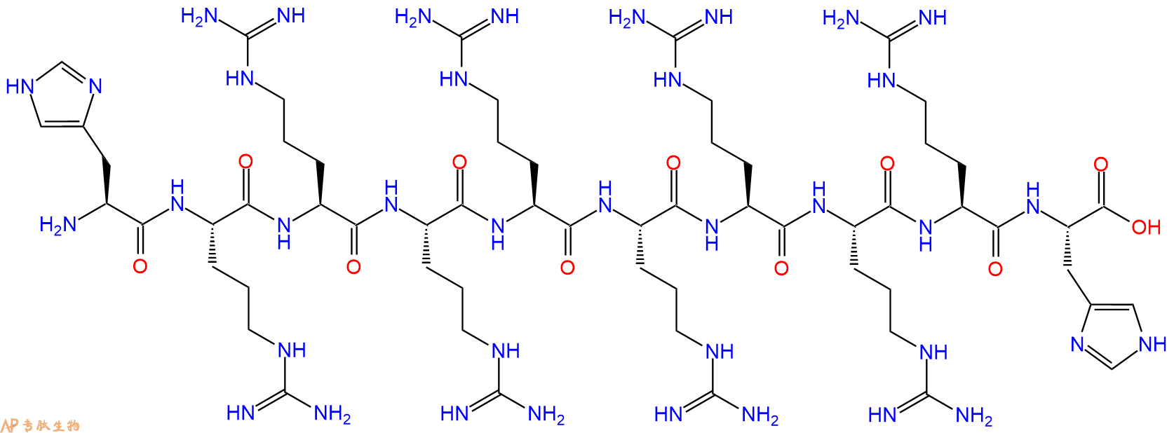 专肽生物产品H2N-His-Arg-Arg-Arg-Arg-Arg-Arg-Arg-Arg-His-OH