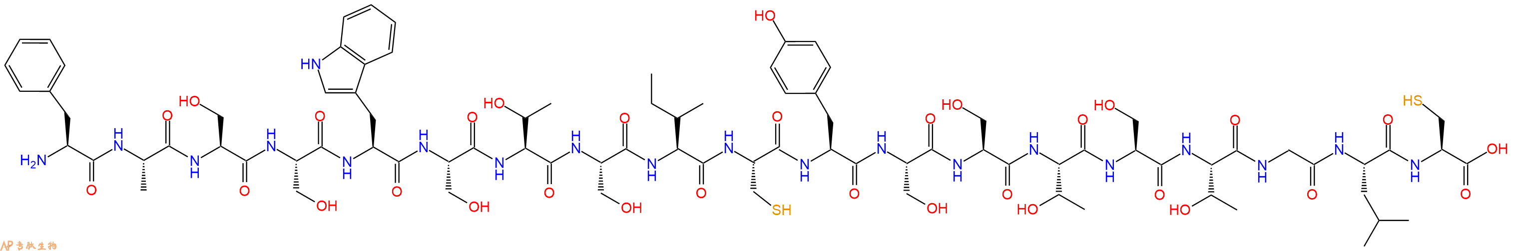 专肽生物产品H2N-Phe-Ala-Ser-Ser-Trp-Ser-Thr-Ser-Ile-Cys-Tyr-Ser-Ser-Thr-Ser-Thr-Gly-Leu-Cys-OH