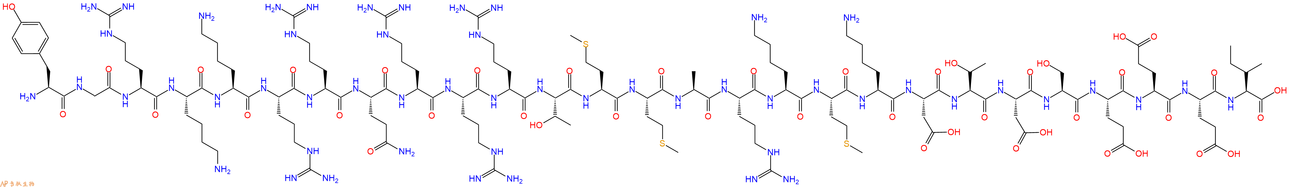 专肽生物产品H2N-Tyr-Gly-Arg-Lys-Lys-Arg-Arg-Gln-Arg-Arg-Arg-Thr-Met-Met-Ala-Arg-Lys-Met-Lys-Asp-Thr-Asp-Ser-Glu-Glu-Glu-Ile-OH