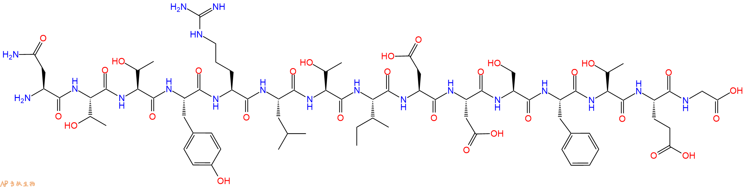 专肽生物产品H2N-Asn-Thr-Thr-Tyr-Arg-Leu-Thr-Ile-Asp-Asp-Ser-Phe-Thr-Glu-Gly-OH