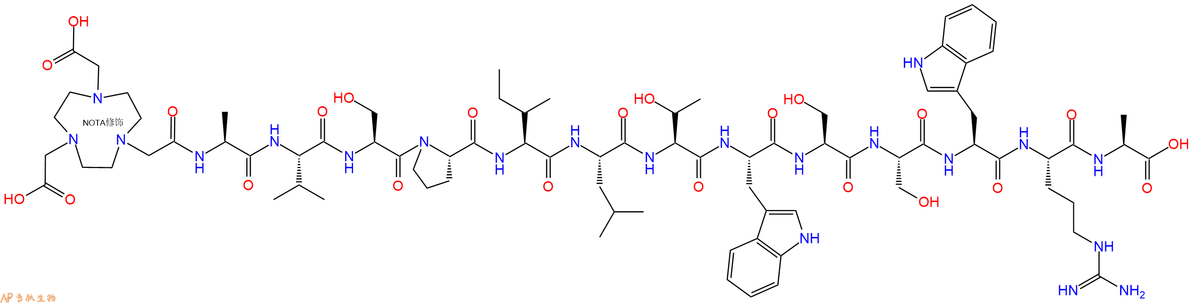 专肽生物产品NOTA-Ala-Val-Ser-Pro-Ile-Leu-Thr-Trp-Ser-Ser-Trp-Arg-Ala-OH