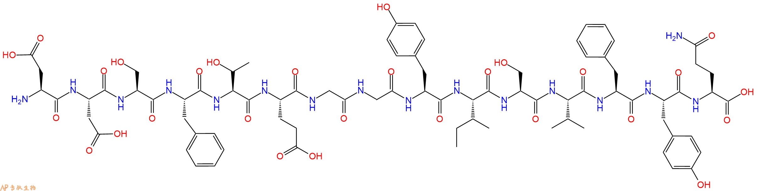 专肽生物产品H2N-Asp-Asp-Ser-Phe-Thr-Glu-Gly-Gly-Tyr-Ile-Ser-Val-Phe-Tyr-Gln-OH