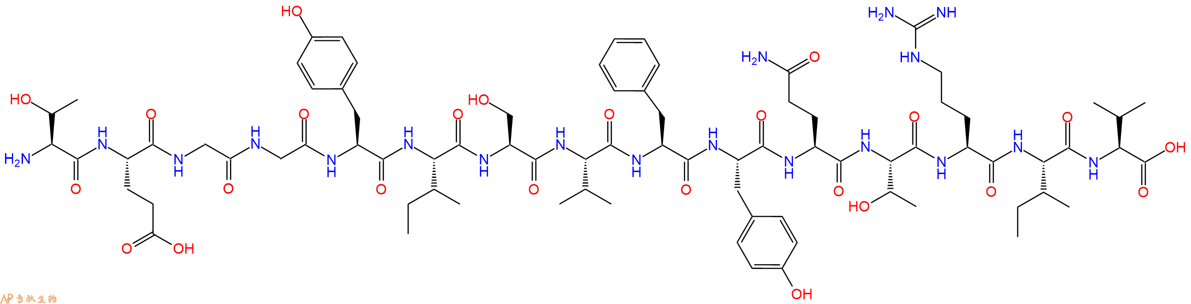 专肽生物产品H2N-Thr-Glu-Gly-Gly-Tyr-Ile-Ser-Val-Phe-Tyr-Gln-Thr-Arg-Ile-Val-OH