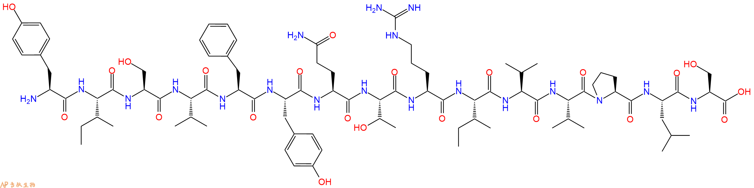 专肽生物产品H2N-Tyr-Ile-Ser-Val-Phe-Tyr-Gln-Thr-Arg-Ile-Val-Val-Pro-Leu-Ser-OH