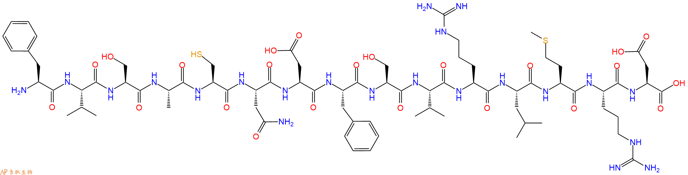 专肽生物产品H2N-Phe-Val-Ser-Ala-Cys-Asn-Asp-Phe-Ser-Val-Arg-Leu-Met-Arg-Asp-OH