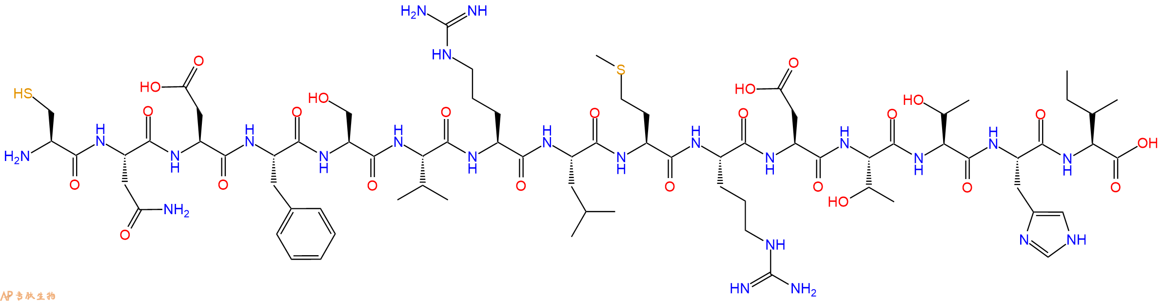 专肽生物产品H2N-Cys-Asn-Asp-Phe-Ser-Val-Arg-Leu-Met-Arg-Asp-Thr-Thr-His-Ile-OH