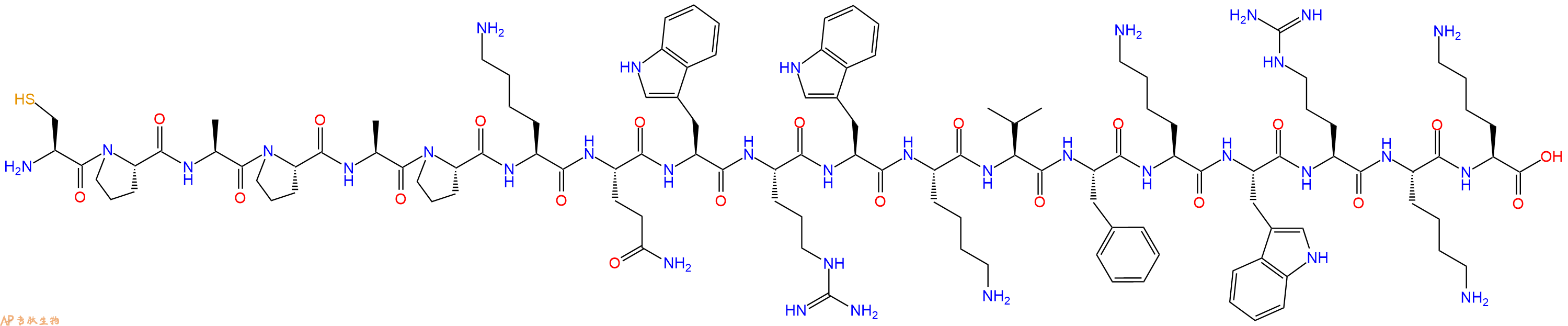专肽生物产品H2N-Cys-Pro-Ala-Pro-Ala-Pro-Lys-Gln-Trp-Arg-Trp-Lys-Val-Phe-Lys-Trp-Arg-Lys-Lys-OH