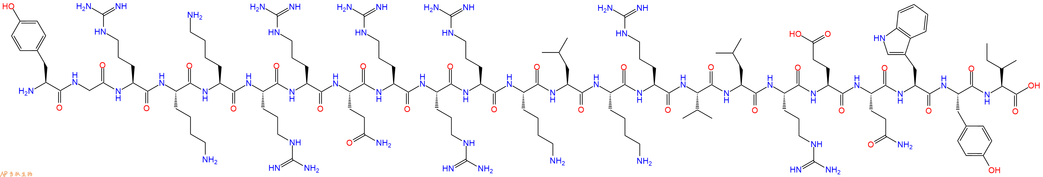 专肽生物产品H2N-Tyr-Gly-Arg-Lys-Lys-Arg-Arg-Gln-Arg-Arg-Arg-Lys-Leu-Lys-Arg-Val-Leu-Arg-Glu-Gln-Trp-Tyr-Ile-OH