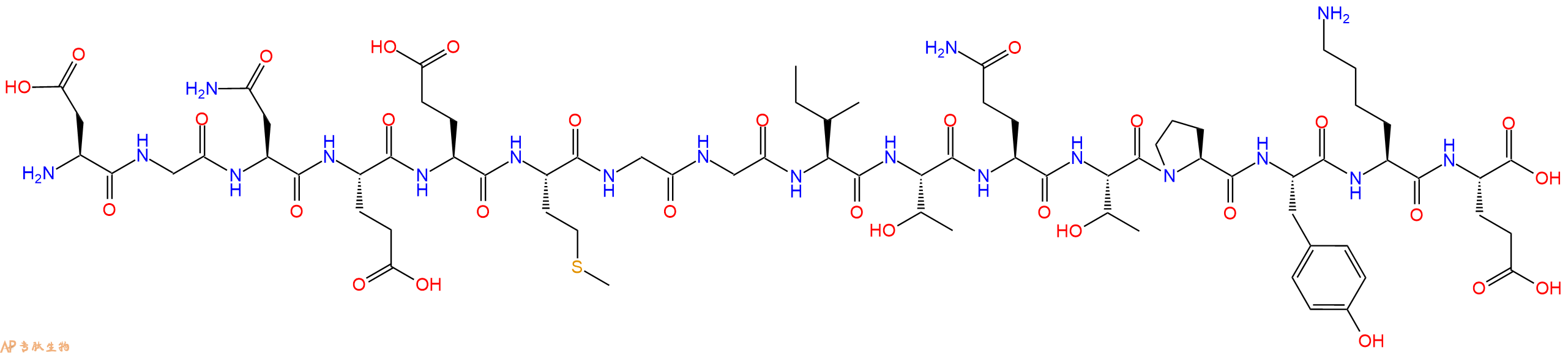 专肽生物产品H2N-Asp-Gly-Asn-Glu-Glu-Met-Gly-Gly-Ile-Thr-Gln-Thr-Pro-Tyr-Lys-Glu-OH