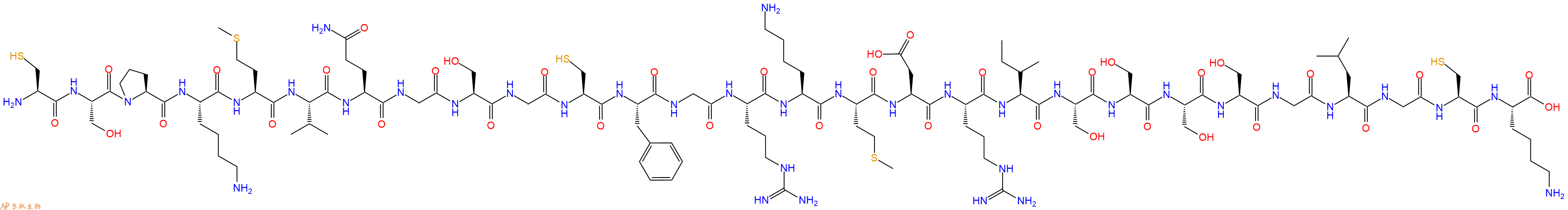 专肽生物产品H2N-Cys-Ser-Pro-Lys-Met-Val-Gln-Gly-Ser-Gly-Cys-Phe-Gly-Arg-Lys-Met-Asp-Arg-Ile-Ser-Ser-Ser-Ser-Gly-Leu-Gly-Cys-Lys-OH