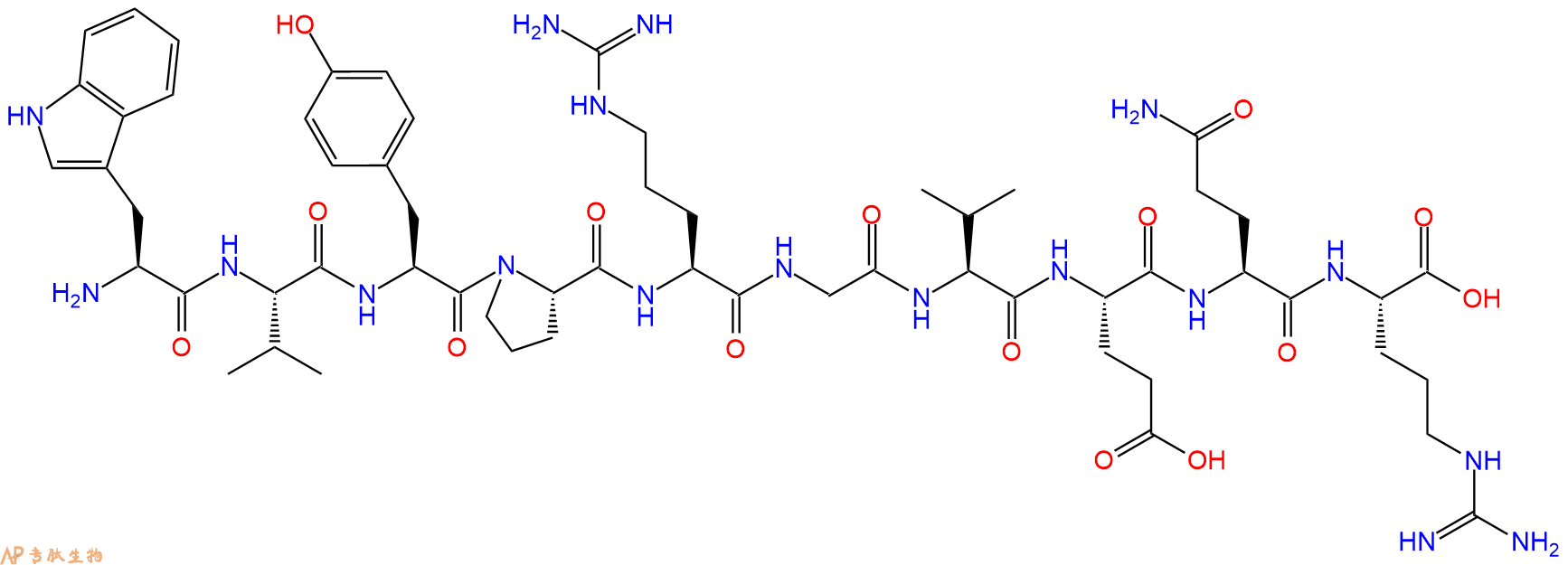 专肽生物产品H2N-Trp-Val-Tyr-Pro-Arg-Gly-Val-Glu-Gln-Arg-OH