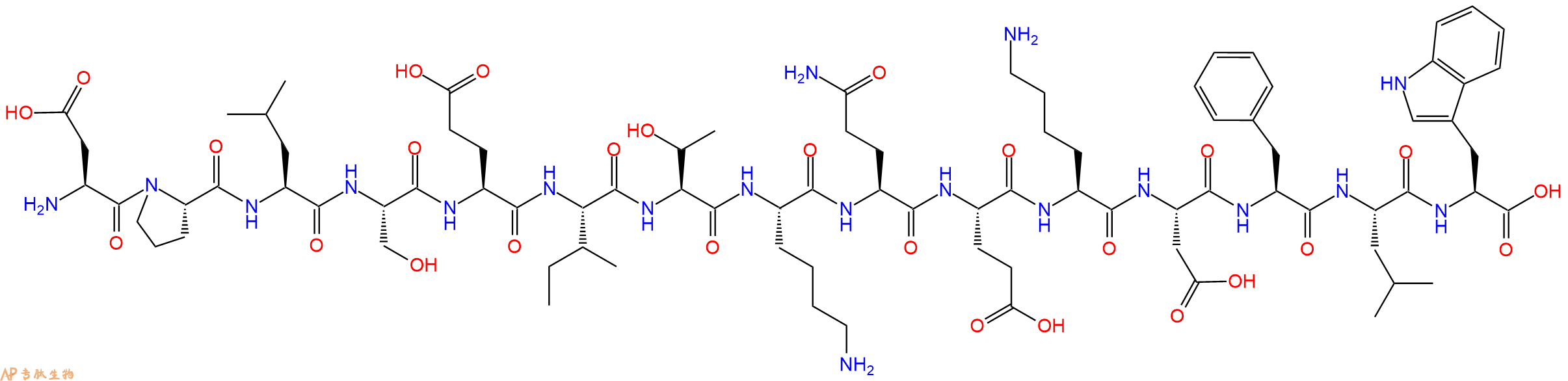 专肽生物产品H2N-Asp-Pro-Leu-Ser-Glu-Ile-Thr-Lys-Gln-Glu-Lys-Asp-Phe-Leu-Trp-OH