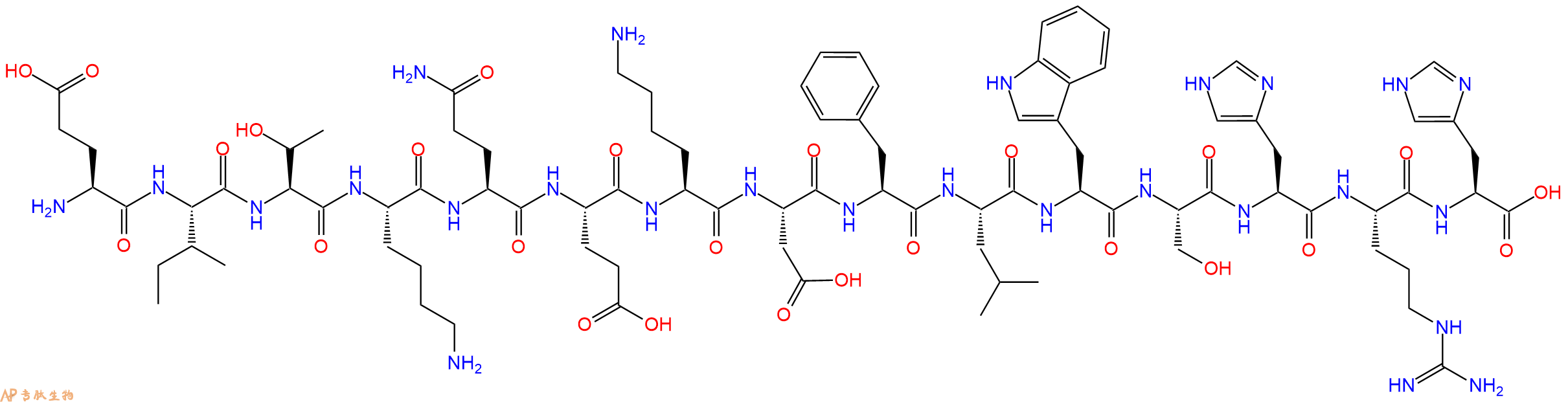 专肽生物产品H2N-Glu-Ile-Thr-Lys-Gln-Glu-Lys-Asp-Phe-Leu-Trp-Ser-His-Arg-His-OH