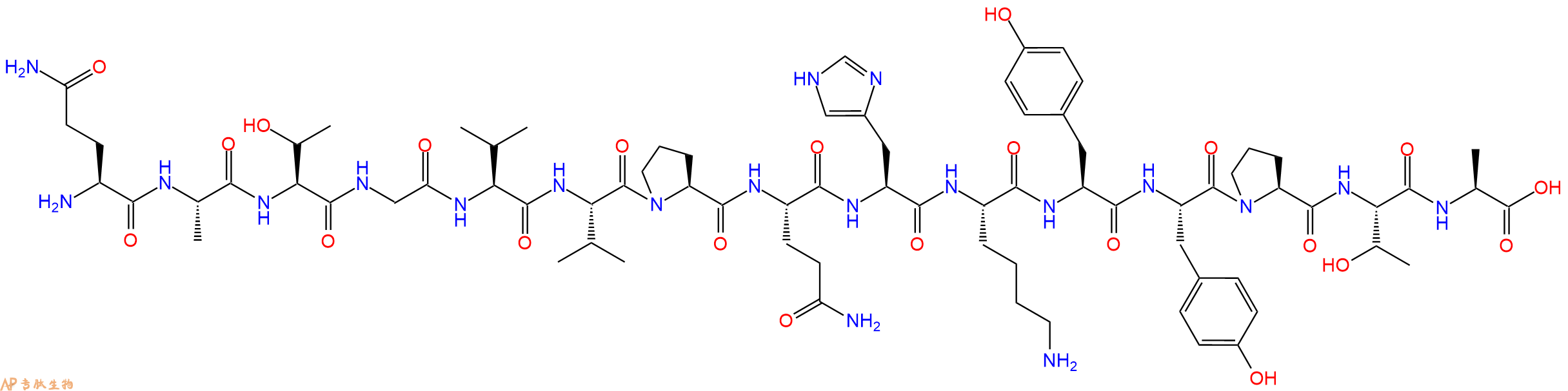 专肽生物产品H2N-Gln-Ala-Thr-Gly-Val-Val-Pro-Gln-His-Lys-Tyr-Tyr-Pro-Thr-Ala-OH