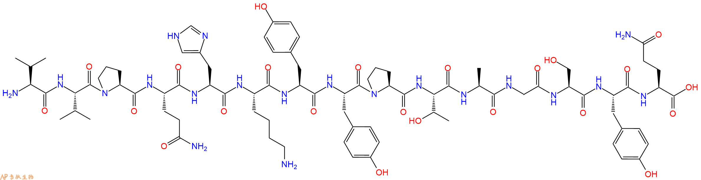 专肽生物产品H2N-Val-Val-Pro-Gln-His-Lys-Tyr-Tyr-Pro-Thr-Ala-Gly-Ser-Tyr-Gln-OH