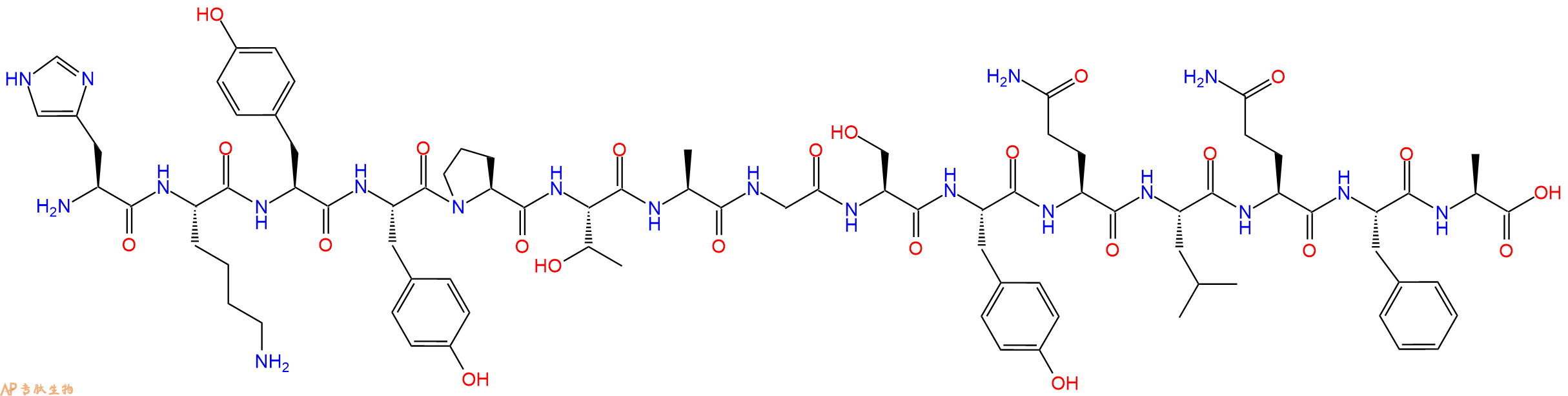 专肽生物产品H2N-His-Lys-Tyr-Tyr-Pro-Thr-Ala-Gly-Ser-Tyr-Gln-Leu-Gln-Phe-Ala-OH