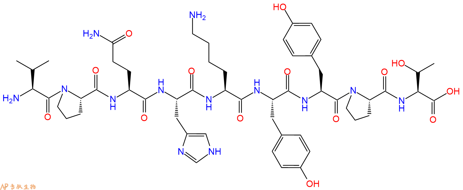 专肽生物产品H2N-Val-Pro-Gln-His-Lys-Tyr-Tyr-Pro-Thr-OH