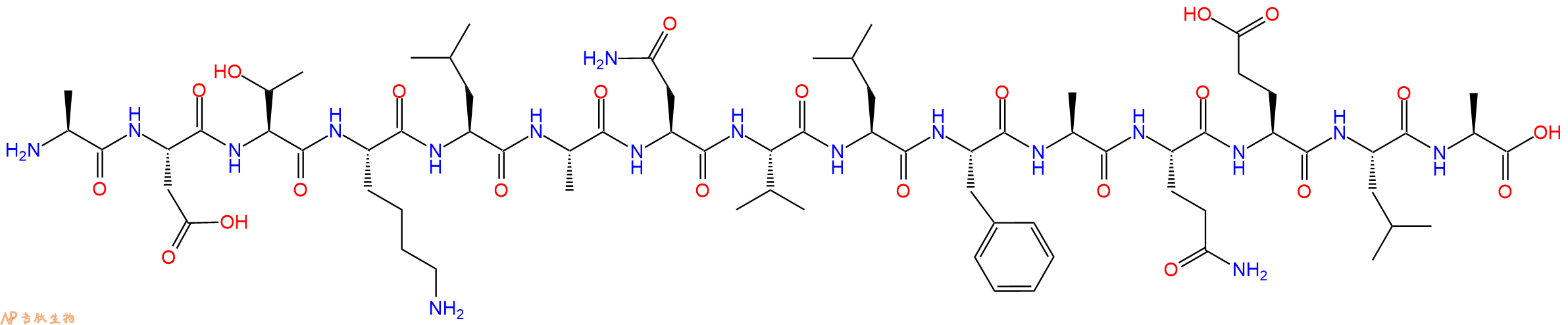 专肽生物产品H2N-Ala-Asp-Thr-Lys-Leu-Ala-Asn-Val-Leu-Phe-Ala-Gln-Glu-Leu-Ala-OH