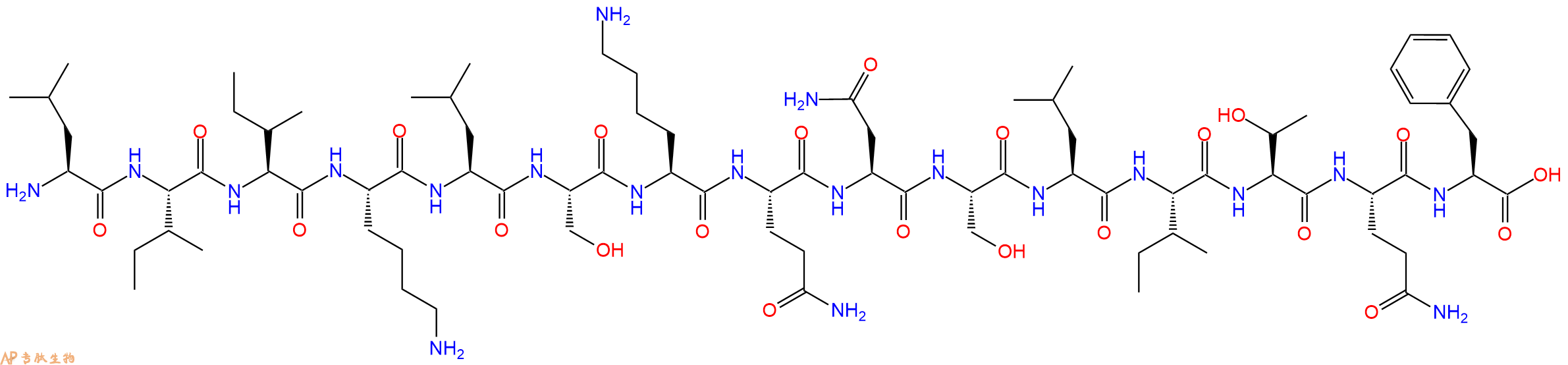 专肽生物产品H2N-Leu-Ile-Ile-Lys-Leu-Ser-Lys-Gln-Asn-Ser-Leu-Ile-Thr-Gln-Phe-OH