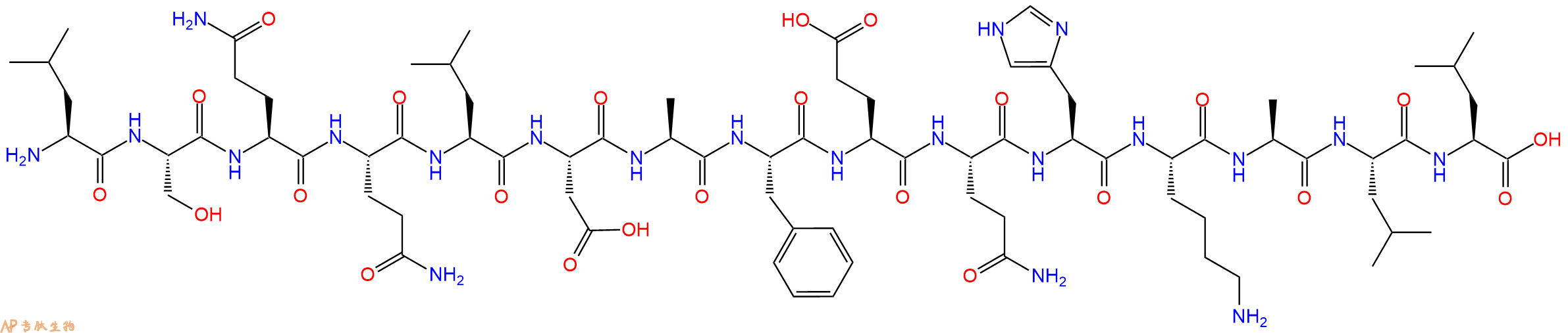 专肽生物产品H2N-Leu-Ser-Gln-Gln-Leu-Asp-Ala-Phe-Glu-Gln-His-Lys-Ala-Leu-Leu-OH