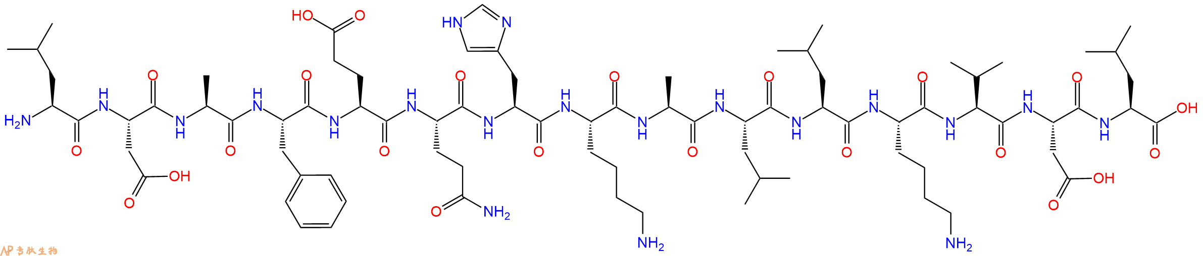 专肽生物产品H2N-Leu-Asp-Ala-Phe-Glu-Gln-His-Lys-Ala-Leu-Leu-Lys-Val-Asp-Leu-OH