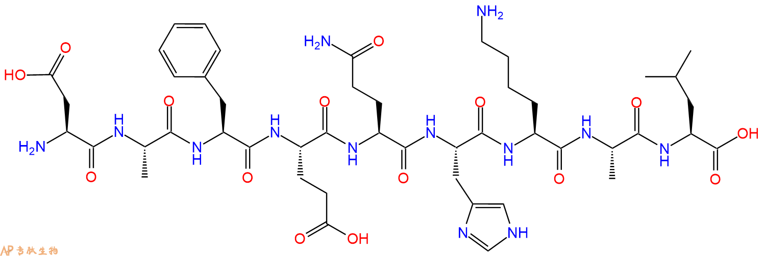 专肽生物产品H2N-Asp-Ala-Phe-Glu-Gln-His-Lys-Ala-Leu-OH