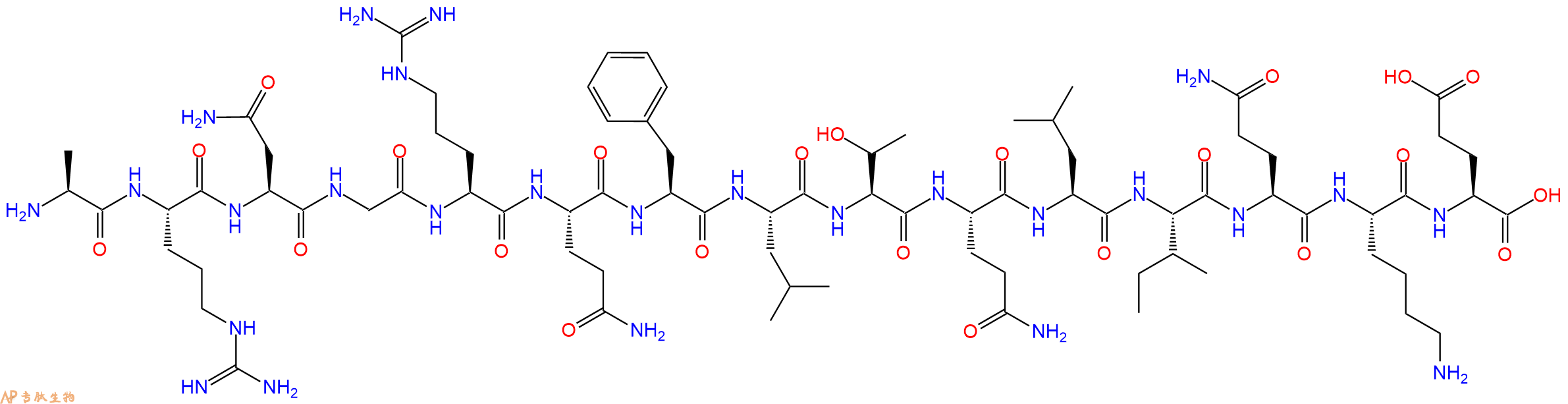 专肽生物产品H2N-Ala-Arg-Asn-Gly-Arg-Gln-Phe-Leu-Thr-Gln-Leu-Ile-Gln-Lys-Glu-OH
