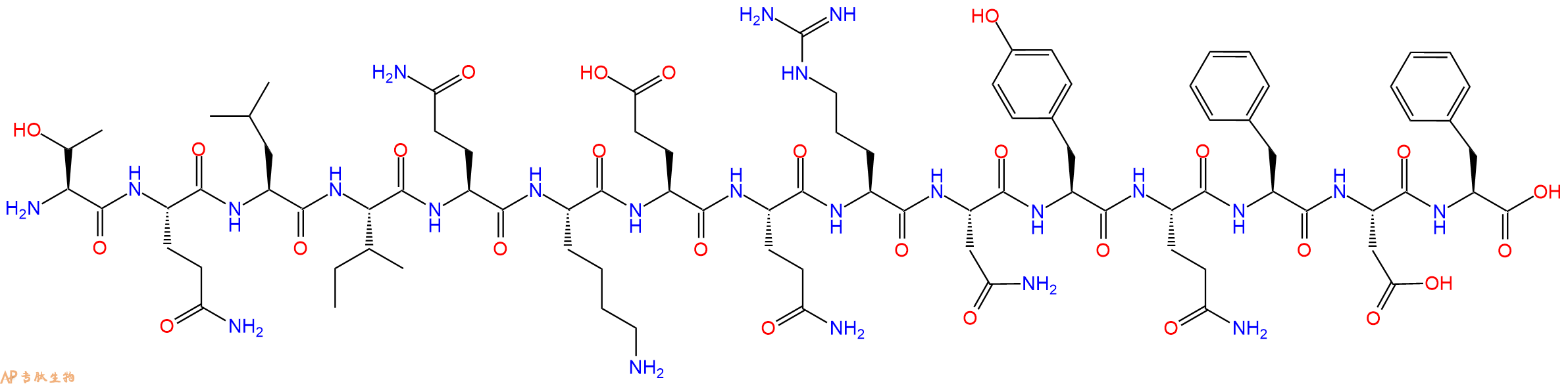 专肽生物产品H2N-Thr-Gln-Leu-Ile-Gln-Lys-Glu-Gln-Arg-Asn-Tyr-Gln-Phe-Asp-Phe-OH