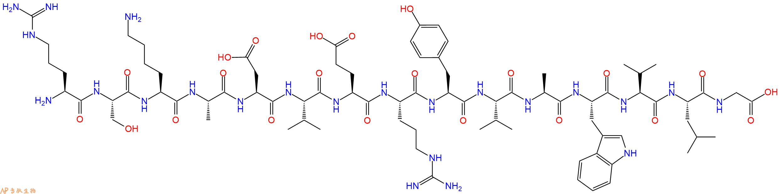专肽生物产品H2N-Arg-Ser-Lys-Ala-Asp-Val-Glu-Arg-Tyr-Val-Ala-Trp-Val-Leu-Gly-OH