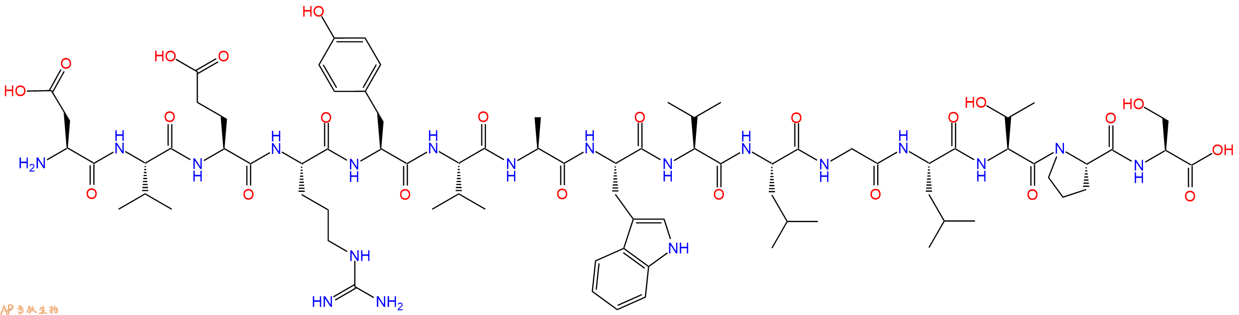 专肽生物产品H2N-Asp-Val-Glu-Arg-Tyr-Val-Ala-Trp-Val-Leu-Gly-Leu-Thr-Pro-Ser-OH