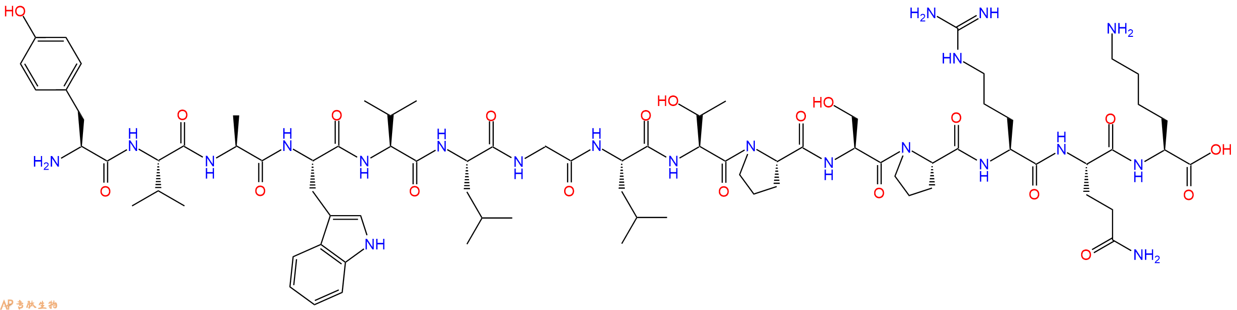 专肽生物产品H2N-Tyr-Val-Ala-Trp-Val-Leu-Gly-Leu-Thr-Pro-Ser-Pro-Arg-Gln-Lys-OH