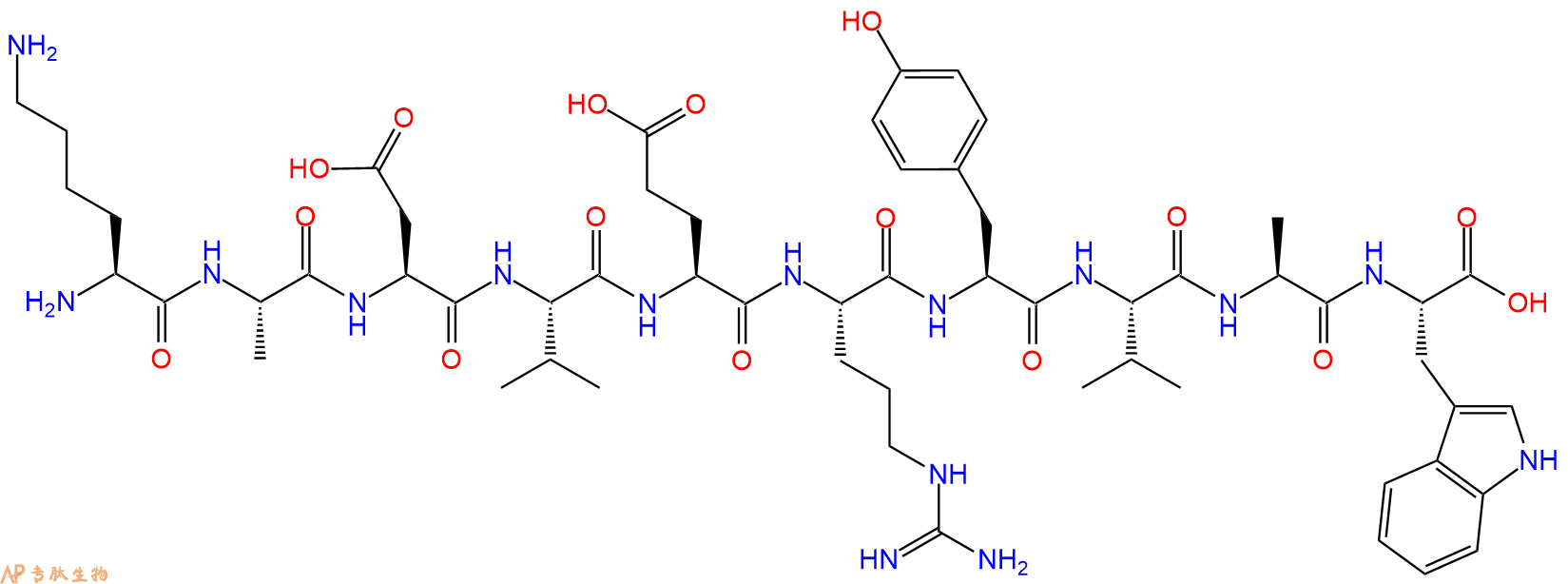 专肽生物产品H2N-Lys-Ala-Asp-Val-Glu-Arg-Tyr-Val-Ala-Trp-OH