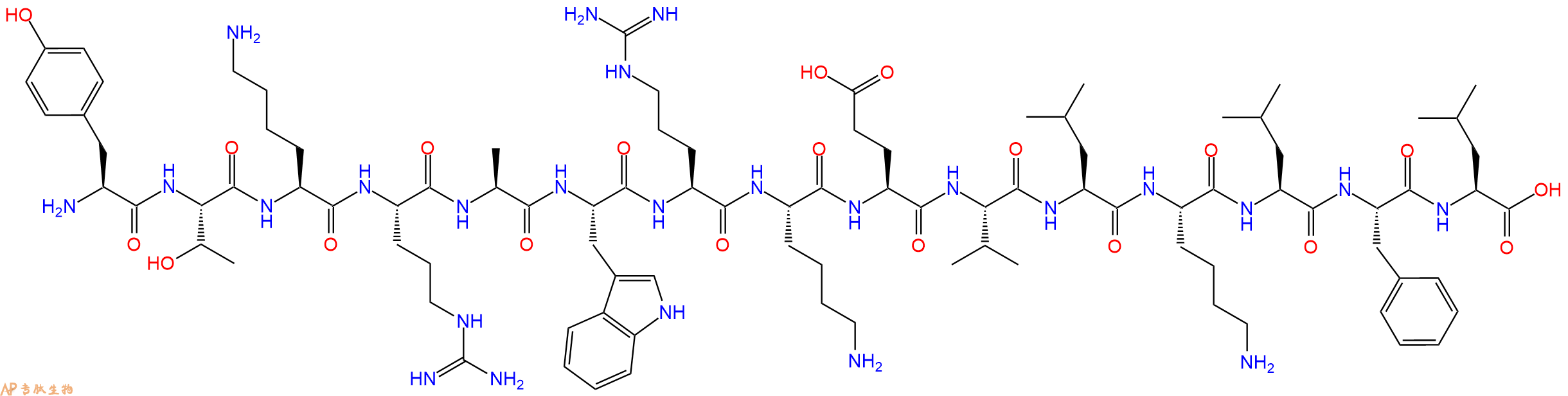 专肽生物产品H2N-Tyr-Thr-Lys-Arg-Ala-Trp-Arg-Lys-Glu-Val-Leu-Lys-Leu-Phe-Leu-OH