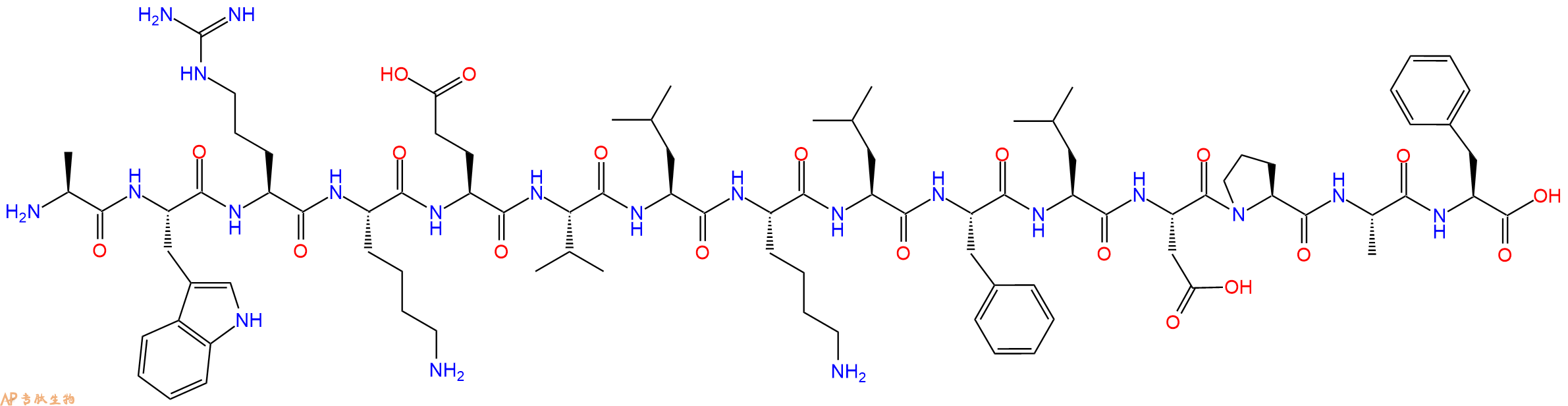 专肽生物产品H2N-Ala-Trp-Arg-Lys-Glu-Val-Leu-Lys-Leu-Phe-Leu-Asp-Pro-Ala-Phe-OH