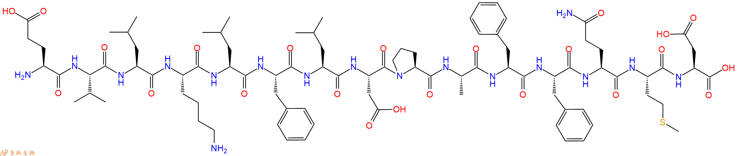 专肽生物产品H2N-Glu-Val-Leu-Lys-Leu-Phe-Leu-Asp-Pro-Ala-Phe-Phe-Gln-Met-Asp-OH
