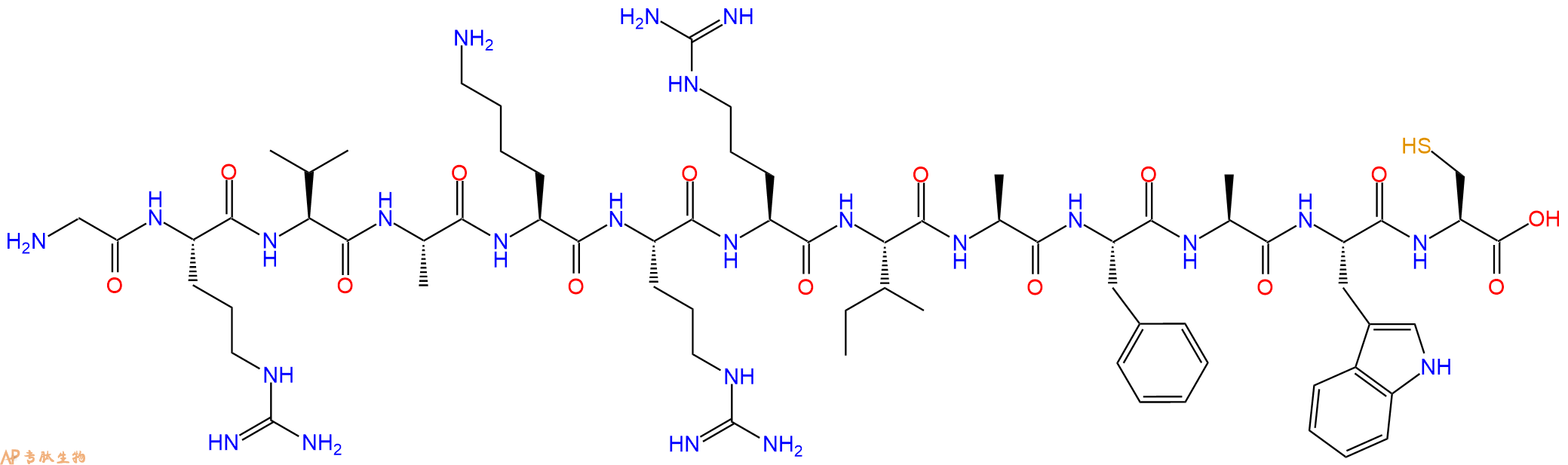 专肽生物产品H2N-Gly-Arg-Val-Ala-Lys-Arg-Arg-Ile-Ala-Phe-Ala-Trp-Cys-OH