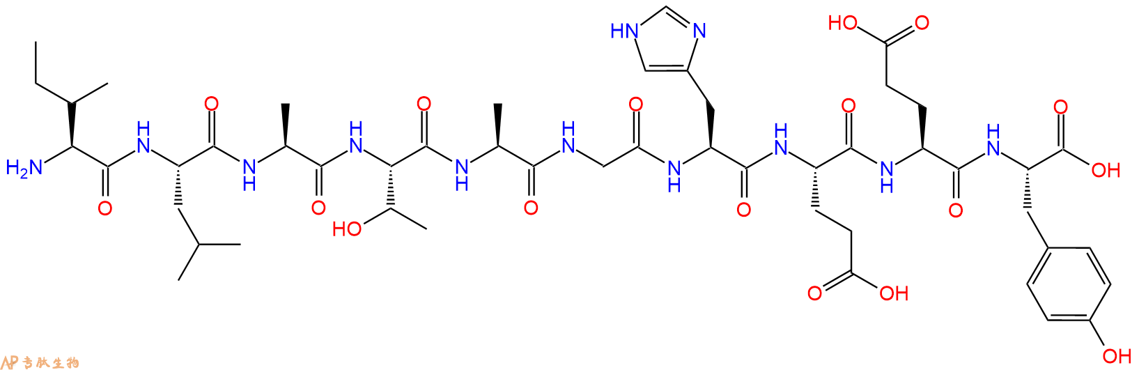 专肽生物产品H2N-Ile-Leu-Ala-Thr-Ala-Gly-His-Glu-Glu-Tyr-OH