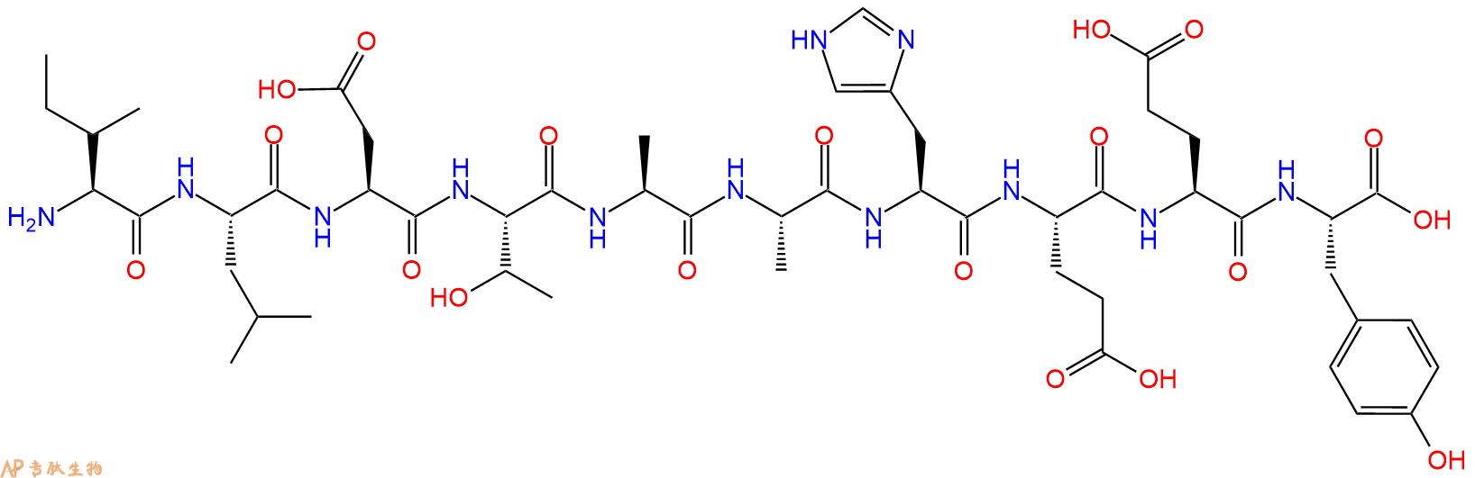 专肽生物产品H2N-Ile-Leu-Asp-Thr-Ala-Ala-His-Glu-Glu-Tyr-OH