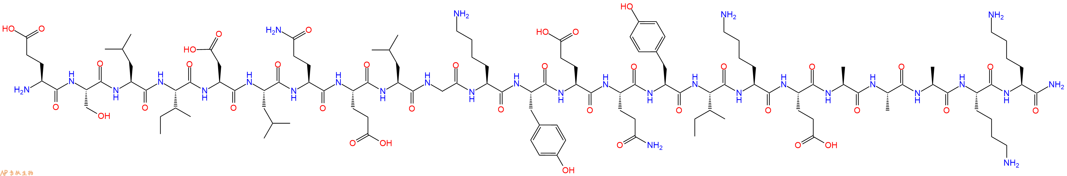专肽生物产品H2N-Glu-Ser-Leu-Ile-Asp-Leu-Gln-Glu-Leu-Gly-Lys-Tyr-Glu-Gln-Tyr-Ile-Lys-Glu-Ala-Ala-Ala-Lys-Lys-CONH2