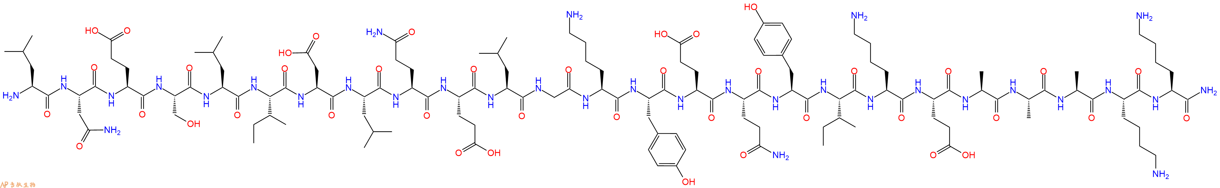 专肽生物产品H2N-Leu-Asn-Glu-Ser-Leu-Ile-Asp-Leu-Gln-Glu-Leu-Gly-Lys-Tyr-Glu-Gln-Tyr-Ile-Lys-Glu-Ala-Ala-Ala-Lys-Lys-CONH2