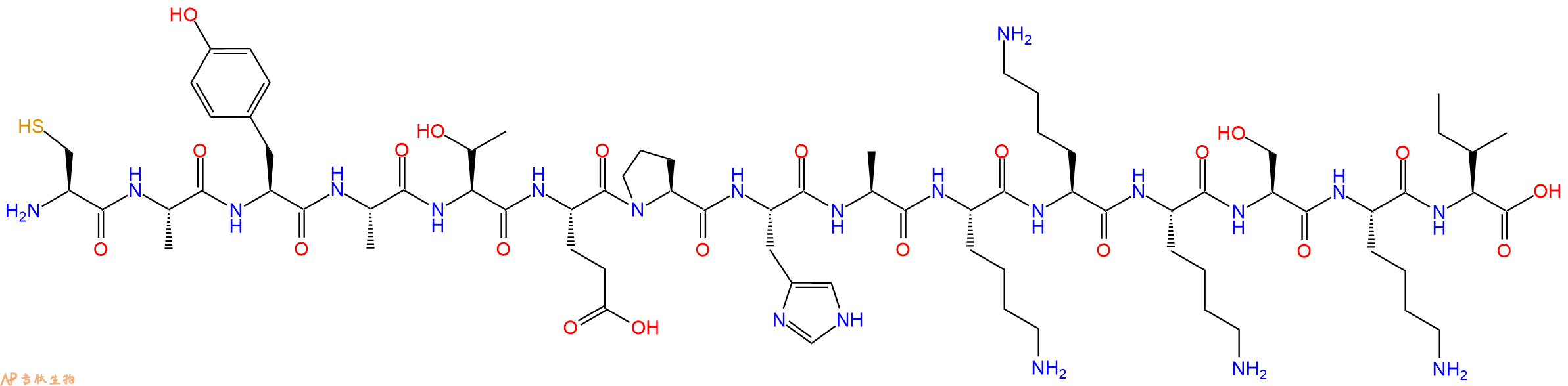 专肽生物产品H2N-Cys-Ala-Tyr-Ala-Thr-Glu-Pro-His-Ala-Lys-Lys-Lys-Ser-Lys-Ile-OH