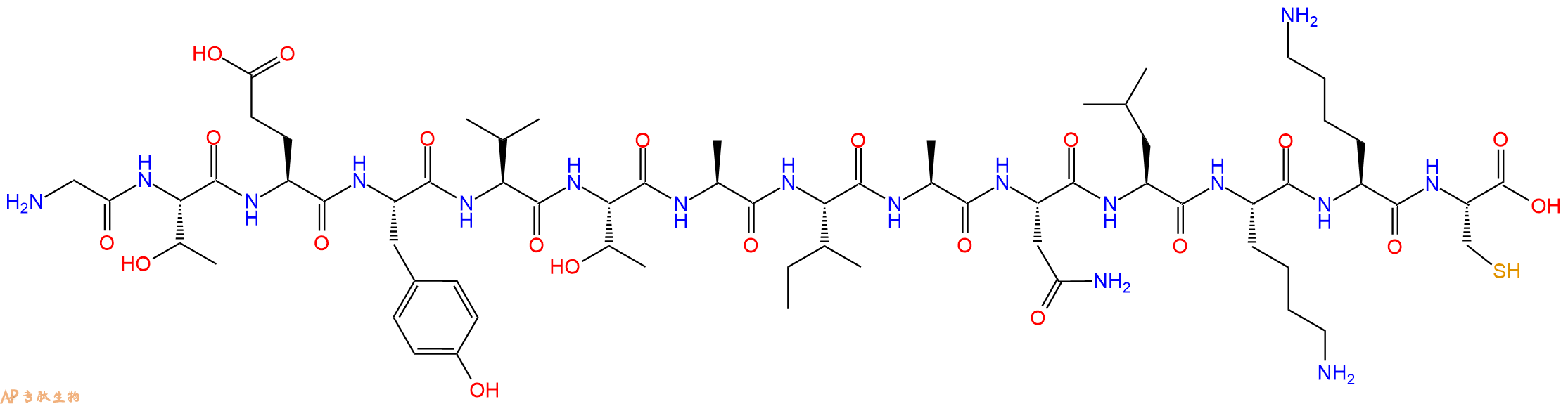 专肽生物产品H2N-Gly-Thr-Glu-Tyr-Val-Thr-Ala-Ile-Ala-Asn-Leu-Lys-Lys-Cys-OH