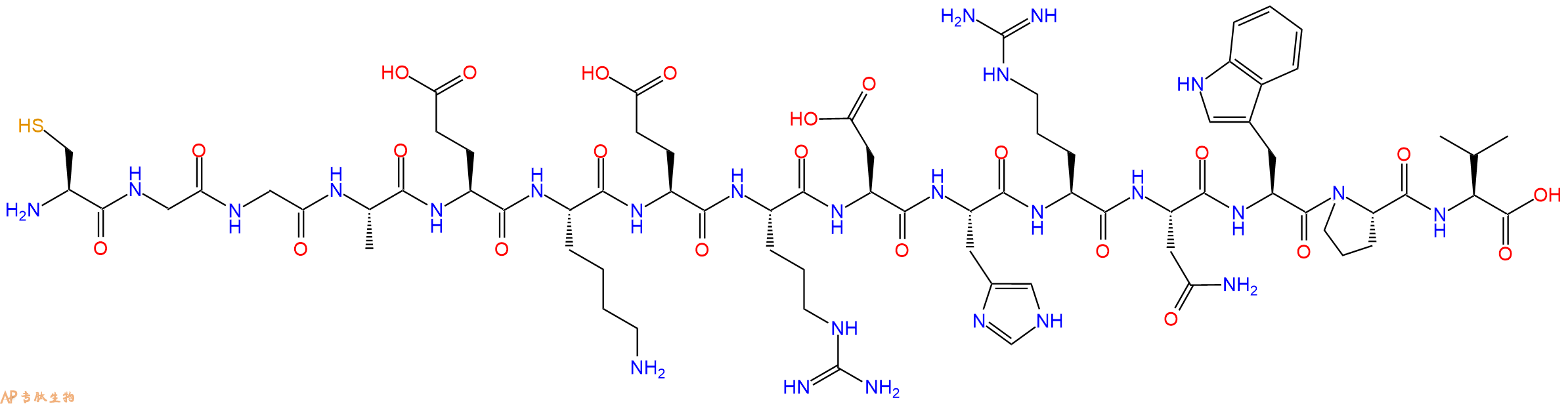 专肽生物产品H2N-Cys-Gly-Gly-Ala-Glu-Lys-Glu-Arg-Asp-His-Arg-Asn-Trp-Pro-Val-OH