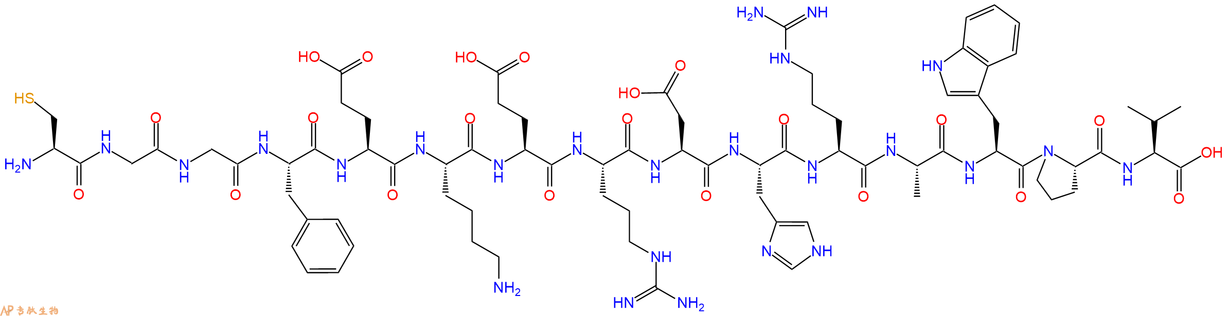 专肽生物产品H2N-Cys-Gly-Gly-Phe-Glu-Lys-Glu-Arg-Asp-His-Arg-Ala-Trp-Pro-Val-OH