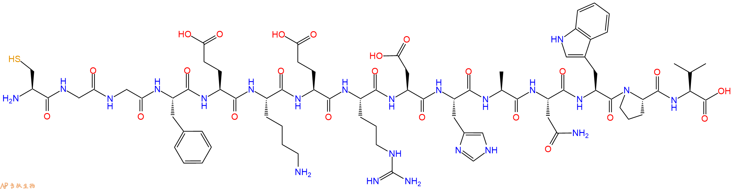 专肽生物产品H2N-Cys-Gly-Gly-Phe-Glu-Lys-Glu-Arg-Asp-His-Ala-Asn-Trp-Pro-Val-OH