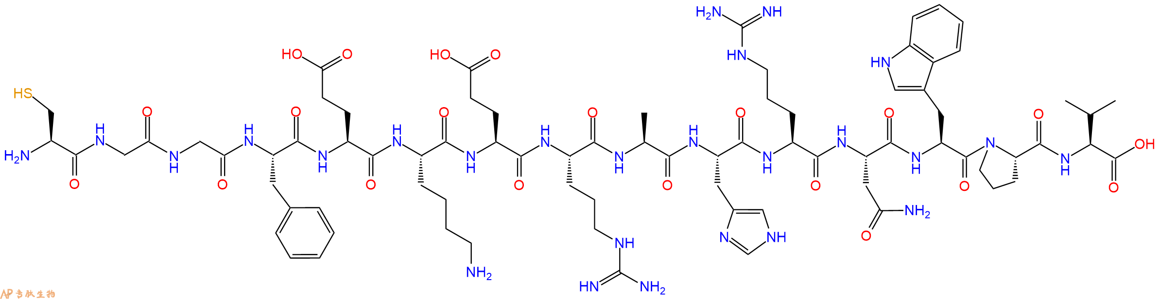 专肽生物产品H2N-Cys-Gly-Gly-Phe-Glu-Lys-Glu-Arg-Ala-His-Arg-Asn-Trp-Pro-Val-OH