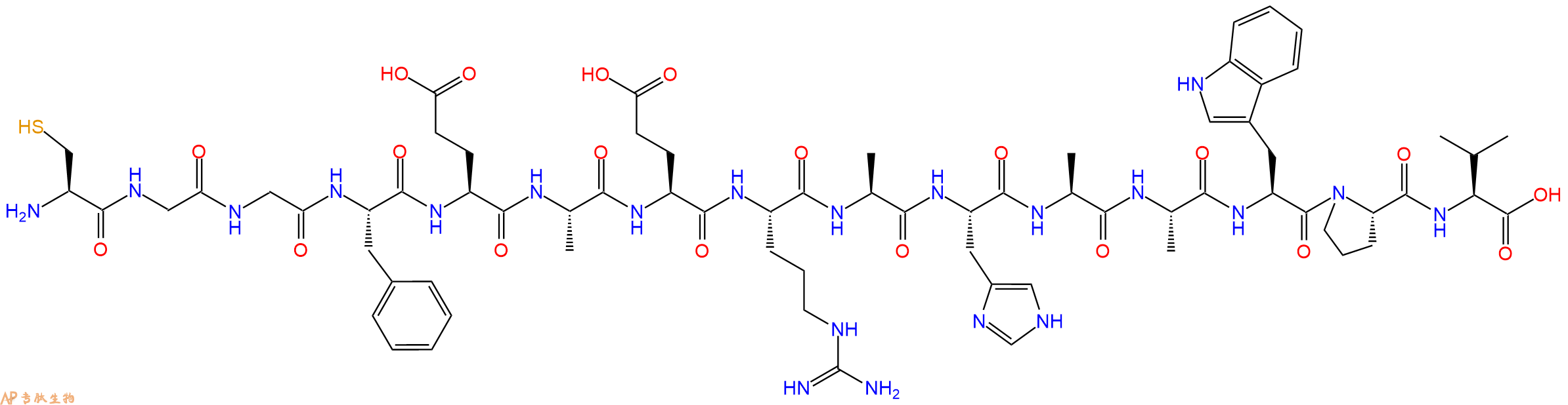 专肽生物产品H2N-Cys-Gly-Gly-Phe-Glu-Ala-Glu-Arg-Ala-His-Ala-Ala-Trp-Pro-Val-OH