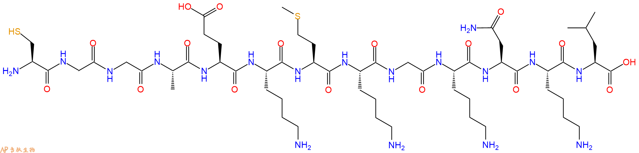 专肽生物产品H2N-Cys-Gly-Gly-Ala-Glu-Lys-Met-Lys-Gly-Lys-Asn-Lys-Leu-OH